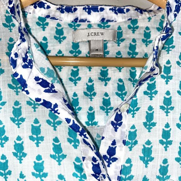 J Crew Blouse Women 4 Cotton Novelty Popover Pocket Popover - Picture 2 of 5